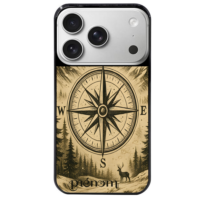Coque noire taperso pour Iphone 17 17E AIR MAX PRO avec motif voyage et boussole protection antichoc personnalisée
