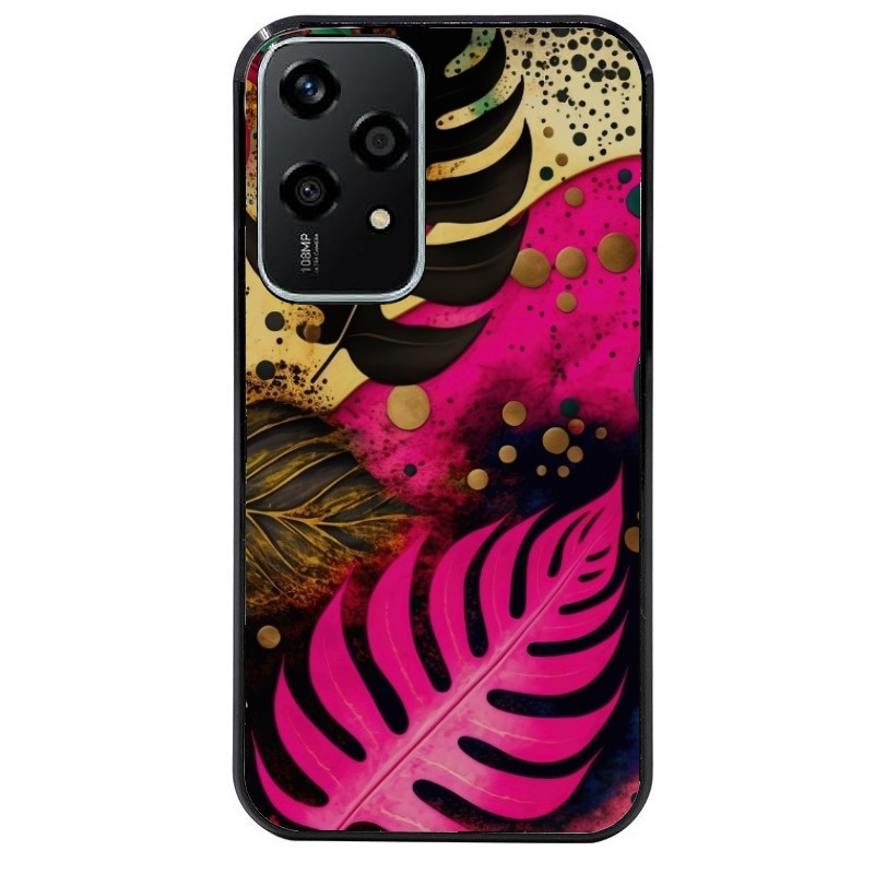 Coque noire taperso pour Honor 200 et Lite Pro Smart avec motif tropical rose et des fleurs protection antichoc personnalisée