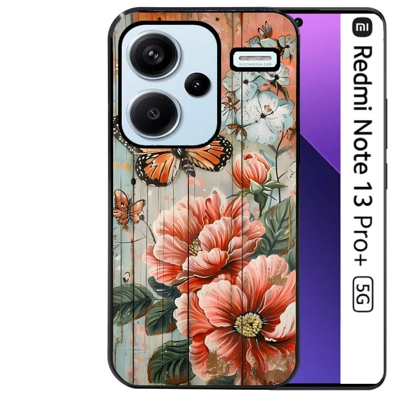 Coque noire taperso pour Redmi Note 13 PRO PLUS 5G avec motif bois et papillon 3 protection antichoc personnalisée