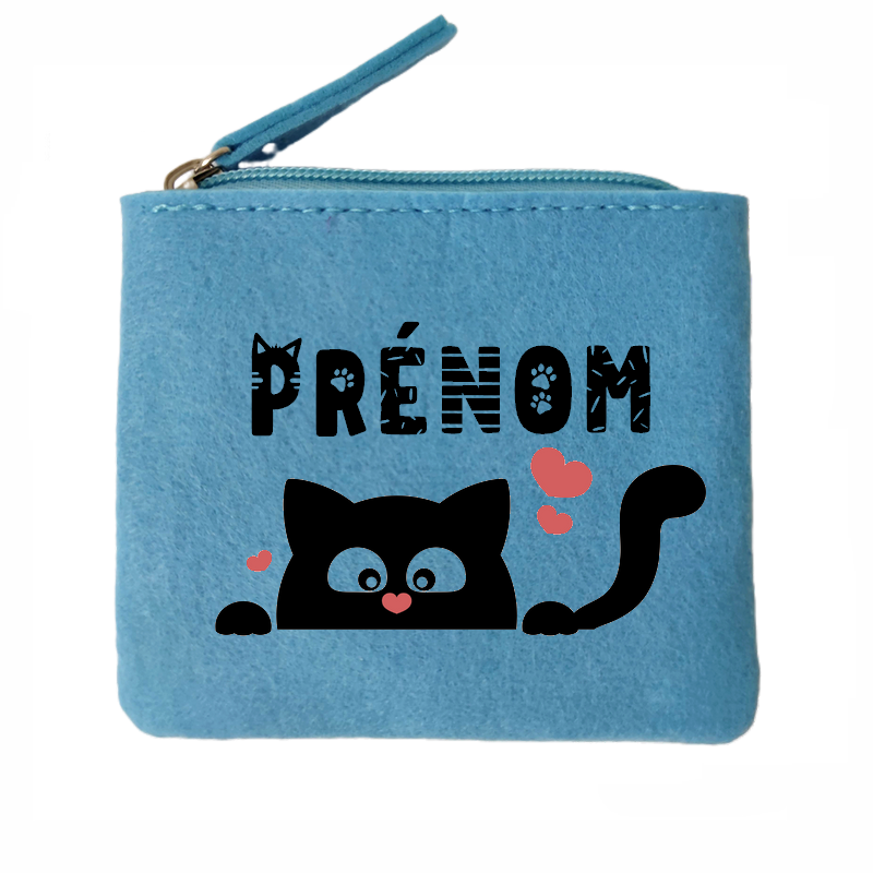 Porte monnaie personnalisé chat kawaii en feutrine en feutrine