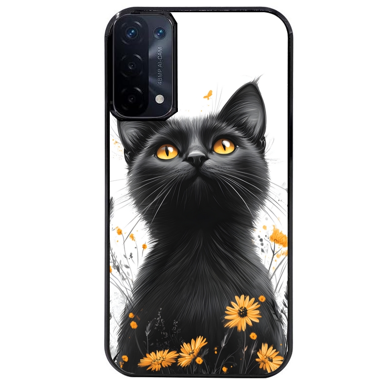 Coque noire taperso pour OPPO A54 et A74 5G avec motif chat eyes protection antichoc personnalisée