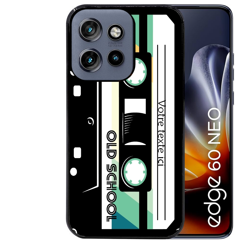 Coque noire taperso pour Moto Edge 60 et Neo Fusion Pro personnalisable avec motif cassette vintage protection antichoc personnalisée