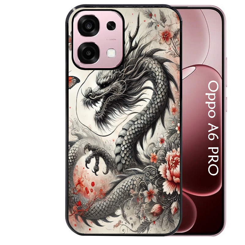 Coque noire taperso pour OPPO A6 PRO 4G et 5G avec motif dragon japan protection antichoc personnalisée