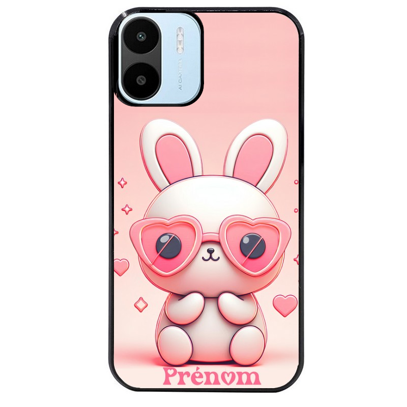 Coque noire taperso pour Redmi A1 et A2 avec motif lapin lunettes personnalisee protection antichoc personnalisée
