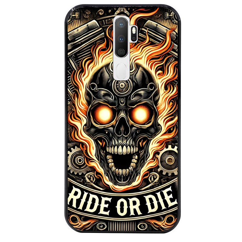 Coque noire taperso pour OPPO A5 A9 2020 avec motif tete de mort flamme protection antichoc personnalisée