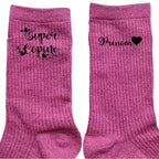 Chaussettes personnalisée paillettes rose motif super copine