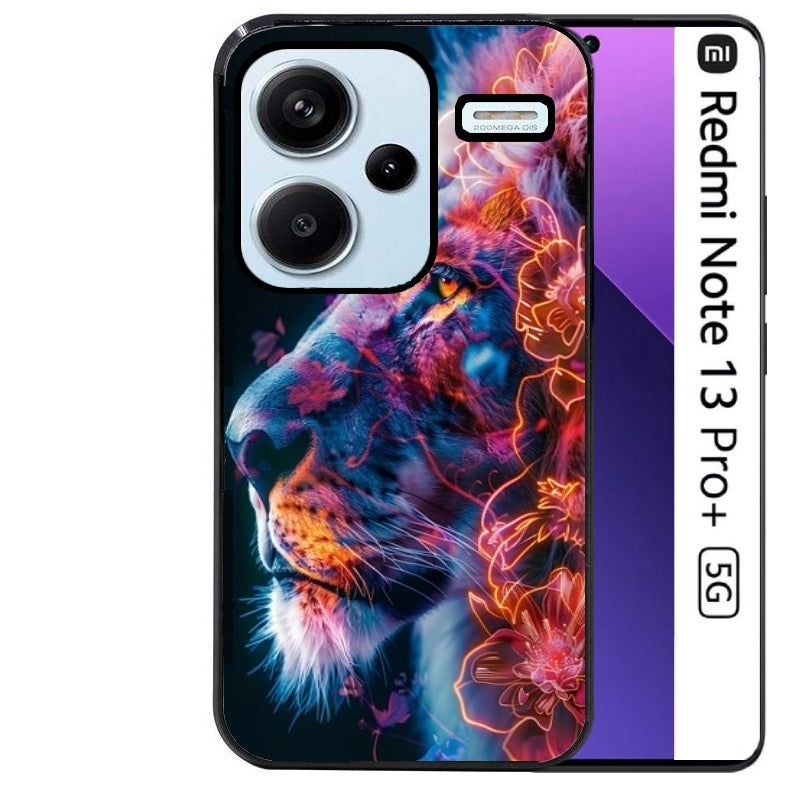Coque noire taperso pour Redmi Note 13 PRO PLUS 5G avec motif lion fluo protection antichoc personnalisée
