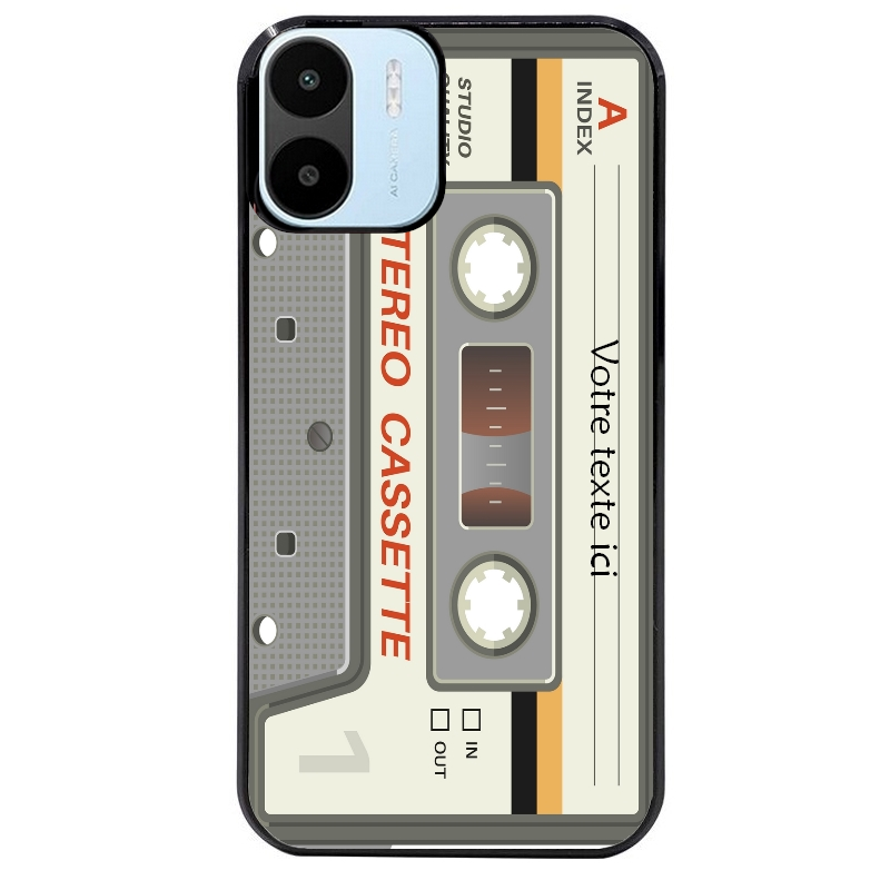 Coque noire taperso pour Redmi A1 et A2 avec motif cassette grise personnalisable protection antichoc personnalisée