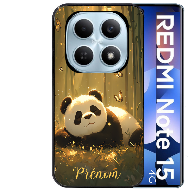 Coque noire taperso pour Redmi Note 15 et PRO PLUS 4G 5G avec motif panda et papillon personnalisee protection antichoc personnalisée