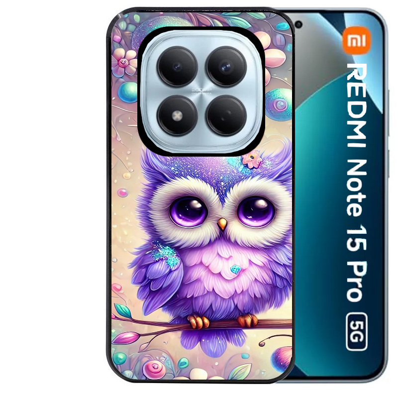 Coque noire taperso pour Redmi Note 15 et PRO PLUS 4G 5G avec motif chouette violette protection antichoc personnalisée