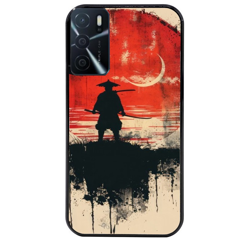 Coque noire taperso pour OPPO A16 et A16S avec motif samourai rouge protection antichoc personnalisée