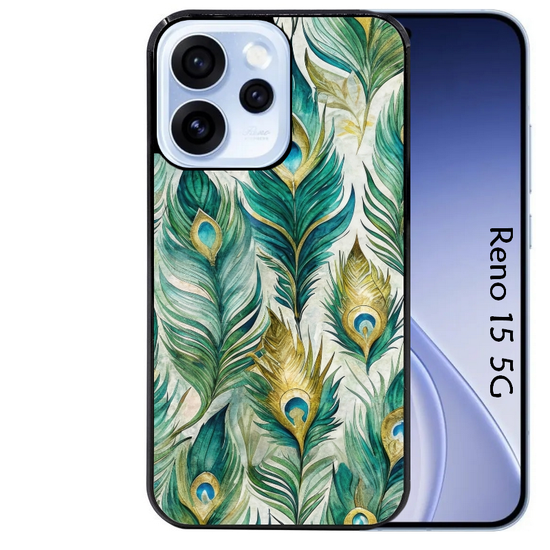 Coque noire taperso pour OPPO Reno 15 et F FS 5G avec motif paon plumes protection antichoc personnalisée