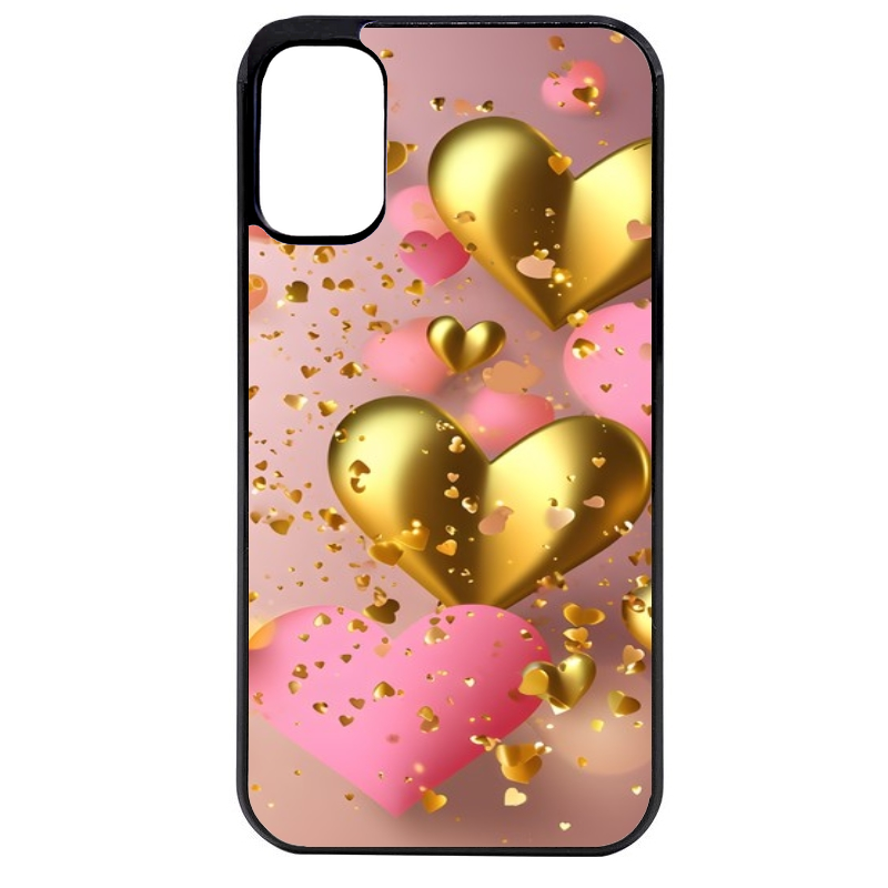 Coque noire taperso pour Moto E13 E14 E15 avec motif coeur rose protection antichoc personnalisée