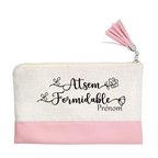 Pochette personnalisée motif Atsem formidable en toile et simili cuir personnalisée