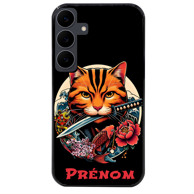 Coque noire taperso pour galaxy A06 A16 A26 A36 A56 avec motif chat carpe koii japan personnalise protection antichoc personnalisée