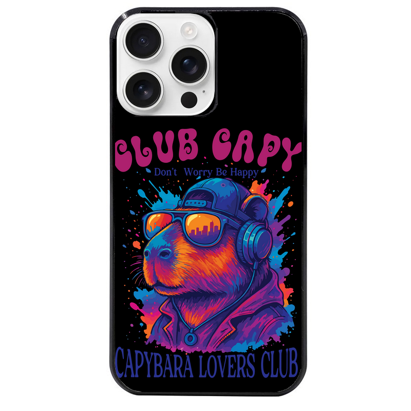 Coque noire taperso pour Iphone 16 16E PLUS MAX PRO avec motif capybara club protection antichoc personnalisée