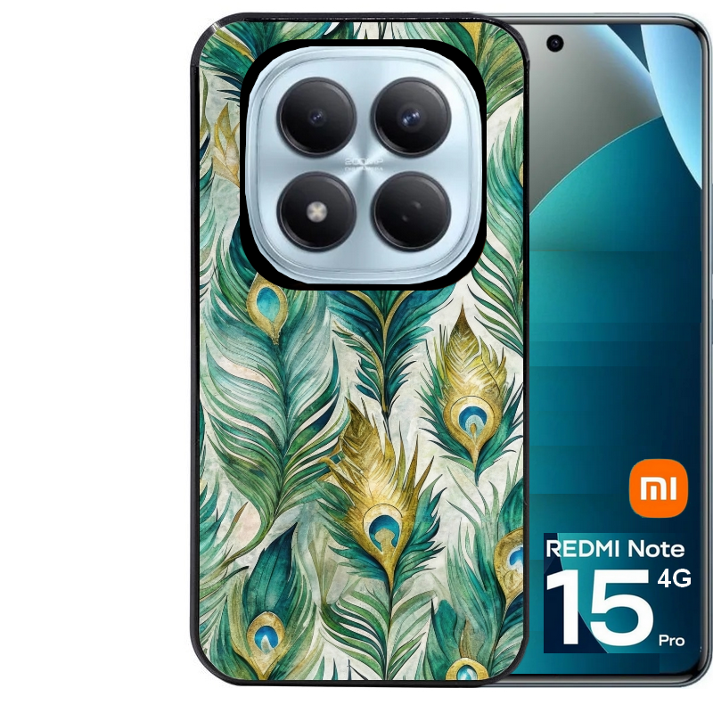 Coque noire taperso pour Redmi Note 15 et PRO PLUS 4G 5G avec motif paon plumes protection antichoc personnalisée