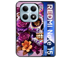 Coque noire taperso pour Redmi Note 15 et PRO PLUS 4G 5G avec motif tete de mort calavera violette protection antichoc personnalisée