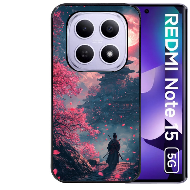 Coque noire taperso pour Redmi Note 15 et PRO PLUS 4G 5G avec motif samourai cerisier protection antichoc personnalisée