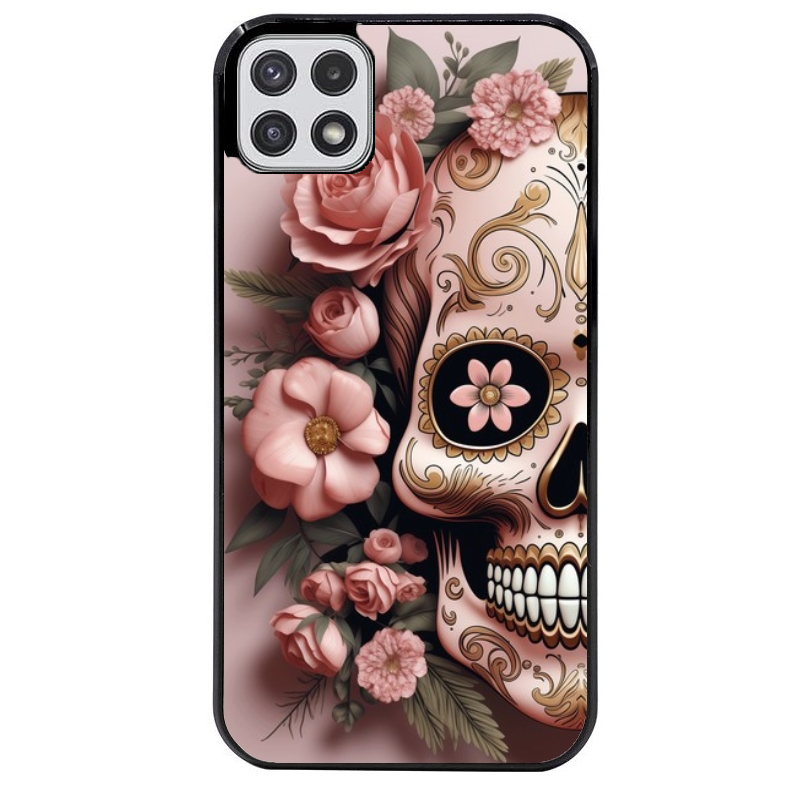 Coque noire taperso pour galaxy A22 A32 A52 A52S 4G 5G  avec motif tete de mort calavera rose protection antichoc personnalisée