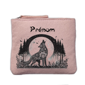 Porte monnaie personnalisé motif loup mandala rose clair en feutrine en feutrine