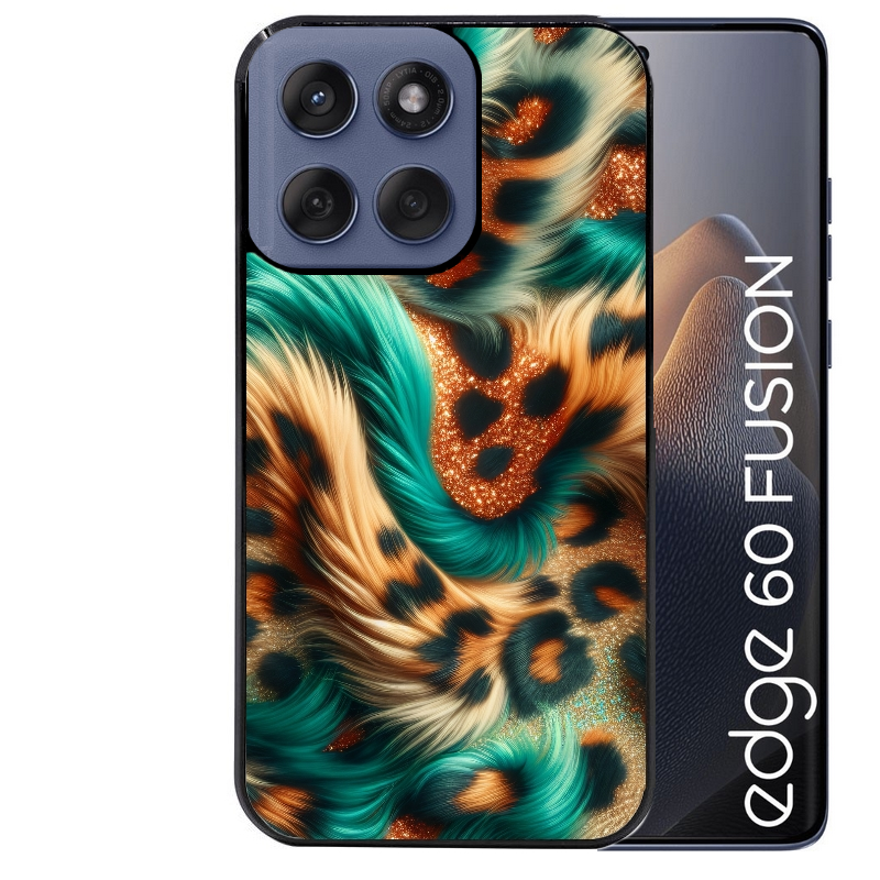 Coque noire taperso pour Moto Edge 60 et Neo Fusion Pro avec motif effet fourrure leopard 3 protection antichoc personnalisée