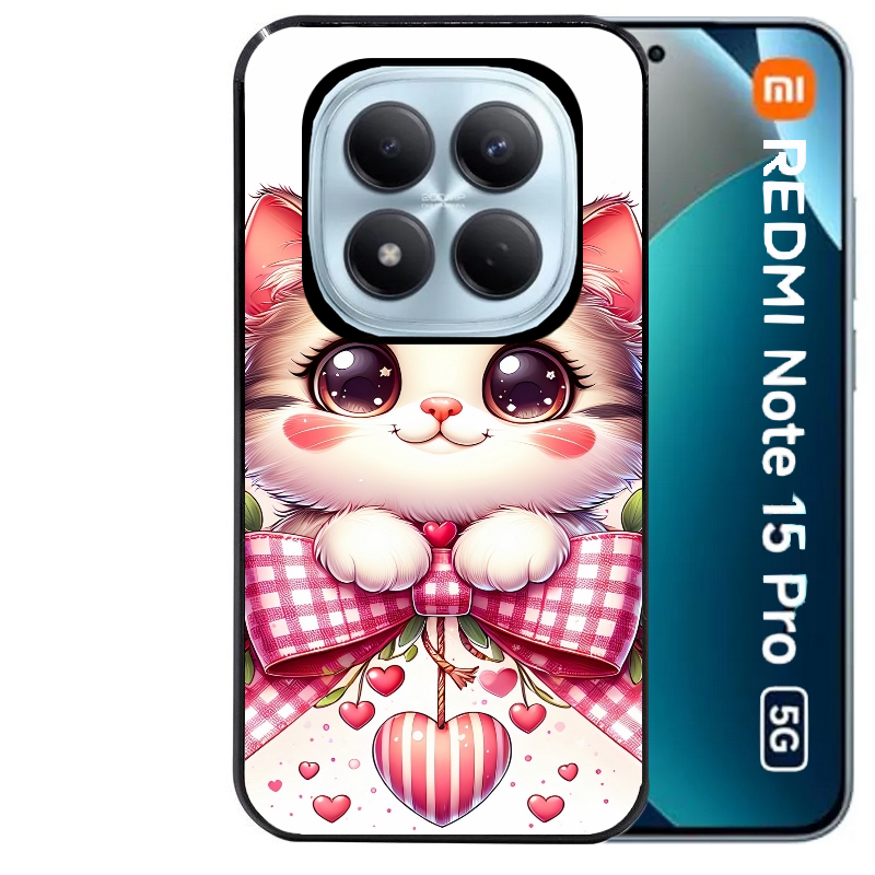 Coque noire taperso pour Redmi Note 15 et PRO PLUS 4G 5G avec motif chat noeud et coeur protection antichoc personnalisée