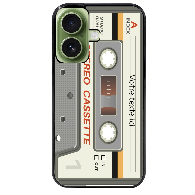 Coque noire taperso pour Iphone 17 17E AIR MAX PRO avec motif cassette grise personnalisable protection antichoc personnalisée