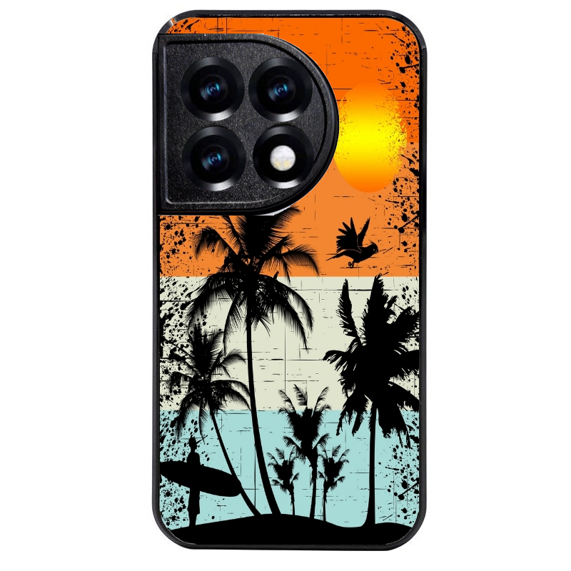 Coque noire taperso pour OnePlus 11 et 12 avec motif hawai sun protection antichoc personnalisée