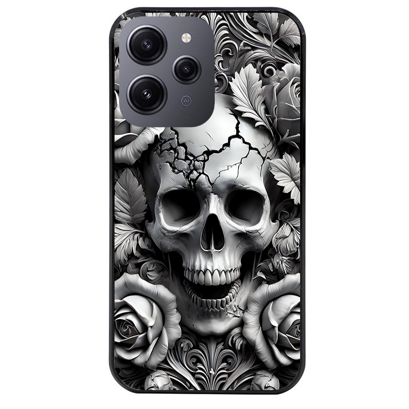 Coque noire taperso pour Redmi 12 4G et 5G avec motif tete de mort fleur protection antichoc personnalisée