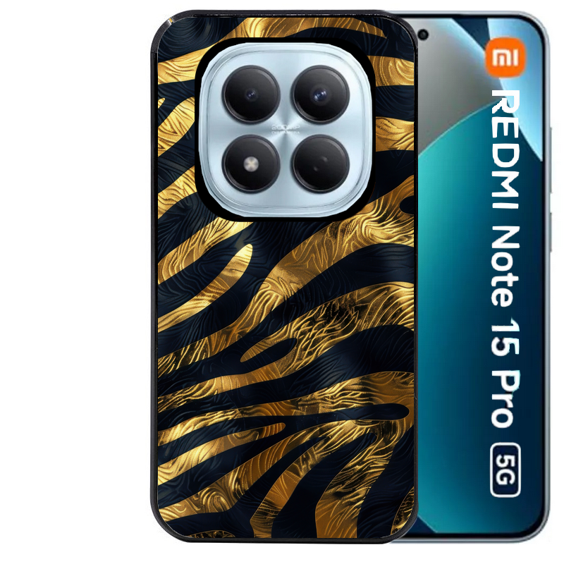 Coque noire taperso pour Redmi Note 15 et PRO PLUS 4G 5G avec motif zebre gold protection antichoc personnalisée