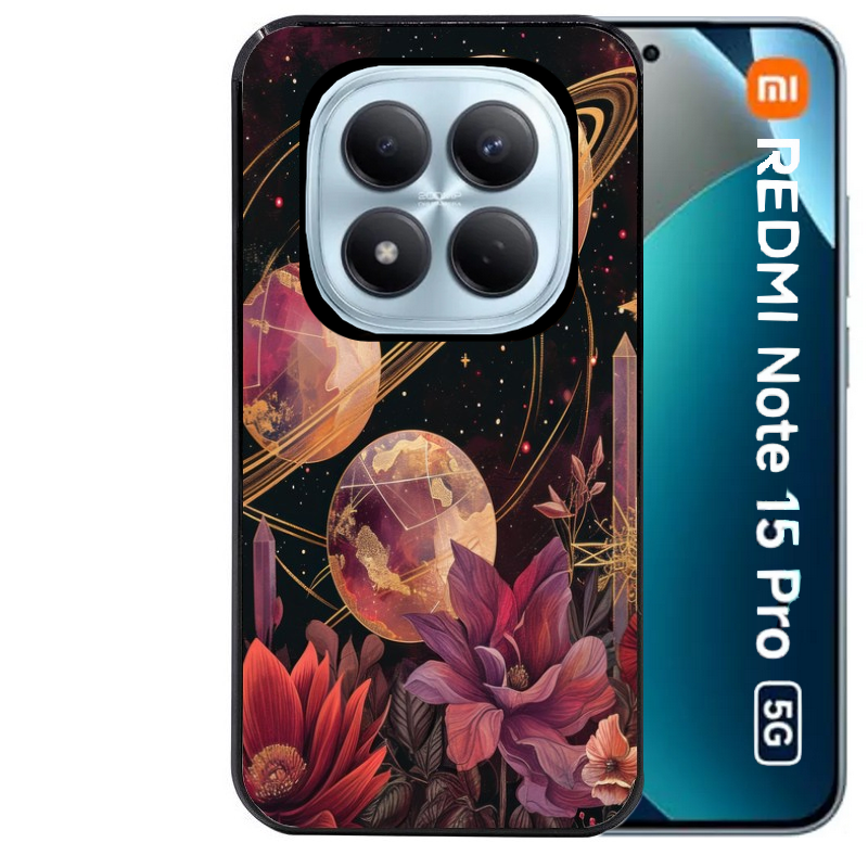 Coque noire taperso pour Redmi Note 15 et PRO PLUS 4G 5G avec motif astro et fleurs protection antichoc personnalisée
