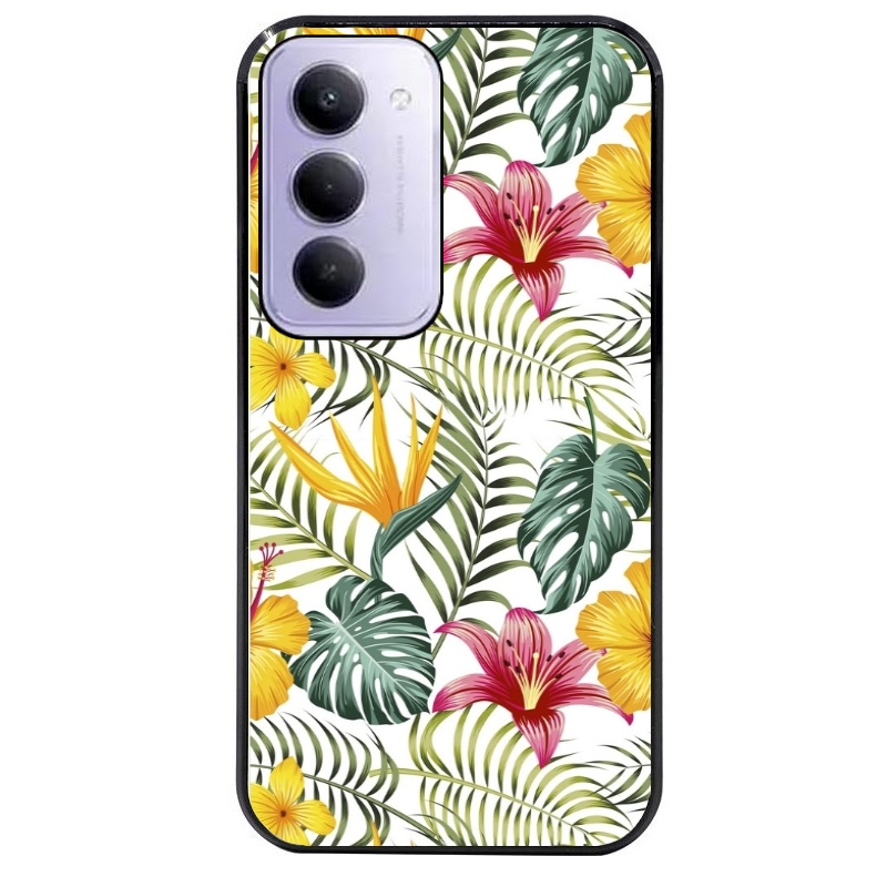 Coque noire taperso pour Redmi 15 4G et 5G avec motif jungle et fleur hibiscus protection antichoc personnalisée