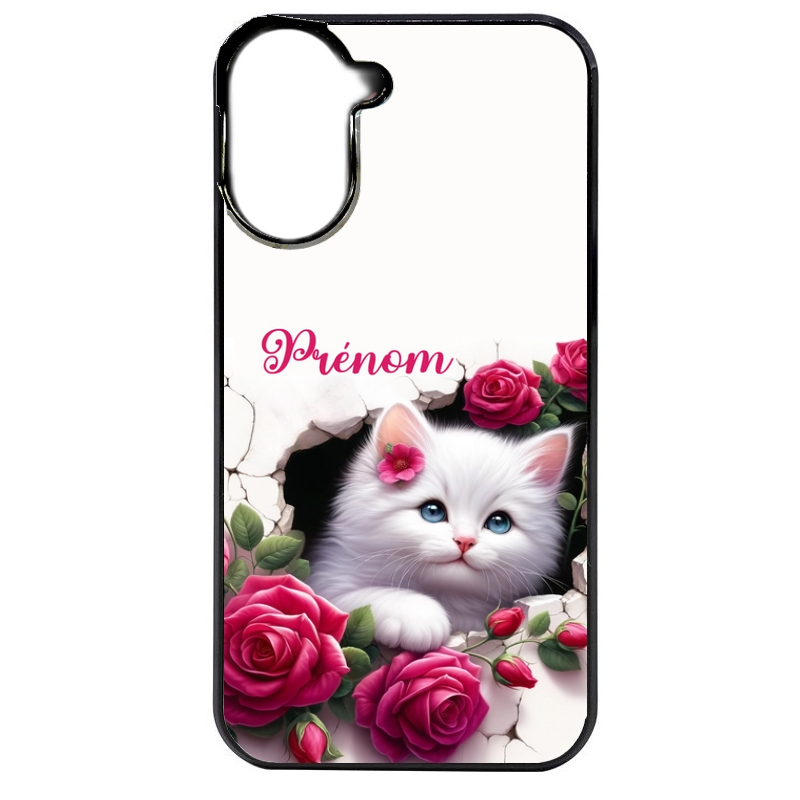 Coque noire taperso pour Redmi A5 4G avec motif chat fleurs personnalisee protection antichoc personnalisée