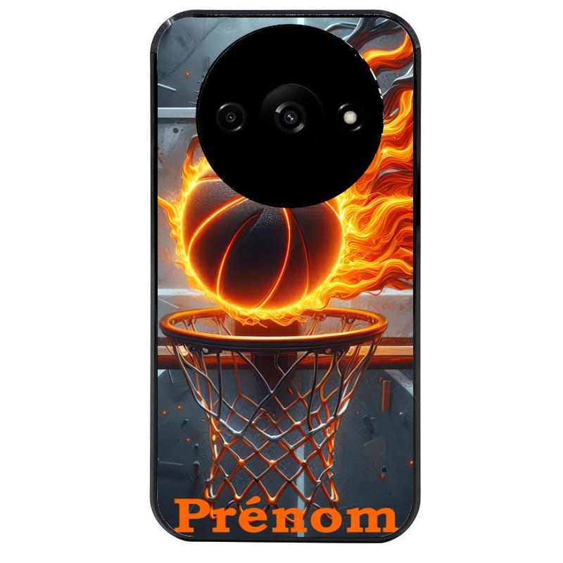 Coque noire taperso pour Redmi A3 avec motif basket flamme personnalisee protection antichoc personnalisée