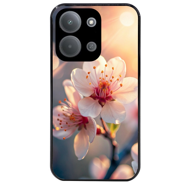 Coque noire taperso pour POCO C85 avec motif fleur de cerisier protection antichoc personnalisée