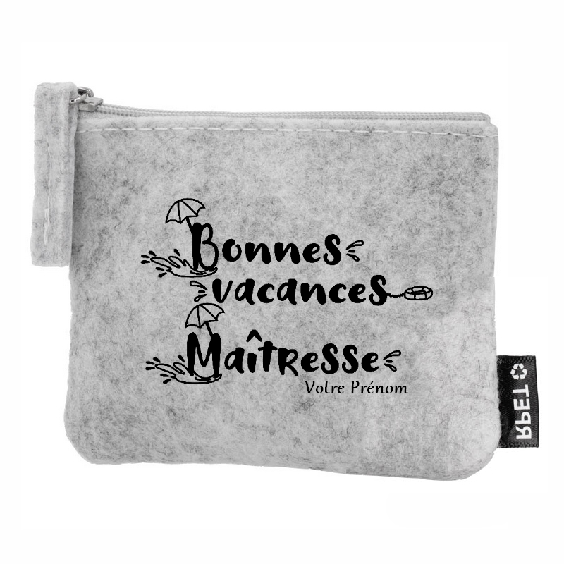 Porte monnaie personnalisé maitresse en vacances en feutrine en feutrine