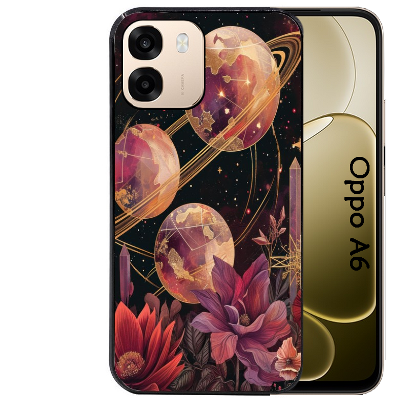 Coque noire taperso pour OPPO A6 A6X 4G et 5G avec motif astro et fleurs protection antichoc personnalisée
