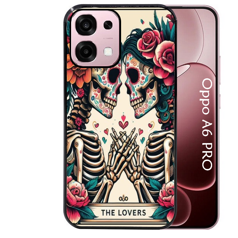 Coque noire taperso pour OPPO A6 PRO 4G et 5G avec motif tete de mort lovers protection antichoc personnalisée
