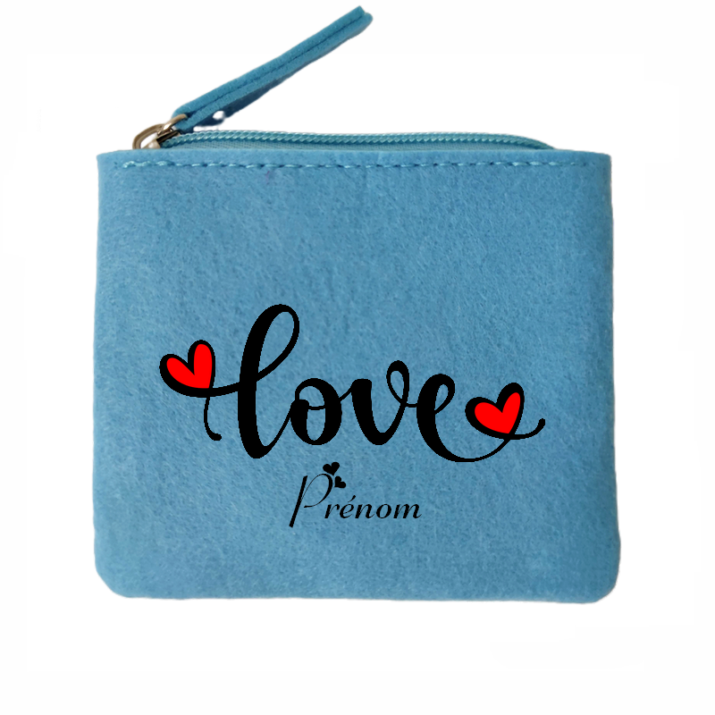 Porte monnaie personnalisé love et coeur en feutrine en feutrine