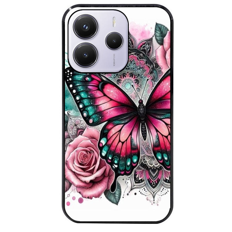 Coque noire taperso pour Redmi Note 14 et PRO PLUS 4G 5G avec motif papillon rose protection antichoc personnalisée