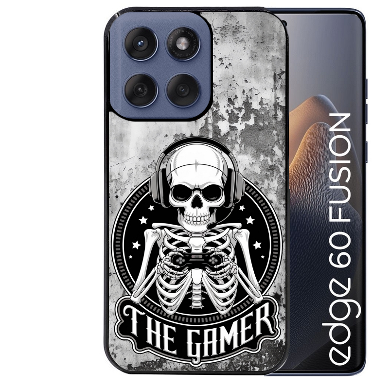 Coque noire taperso pour Moto Edge 60 et Neo Fusion Pro avec motif tete de mort gamer beton protection antichoc personnalisée