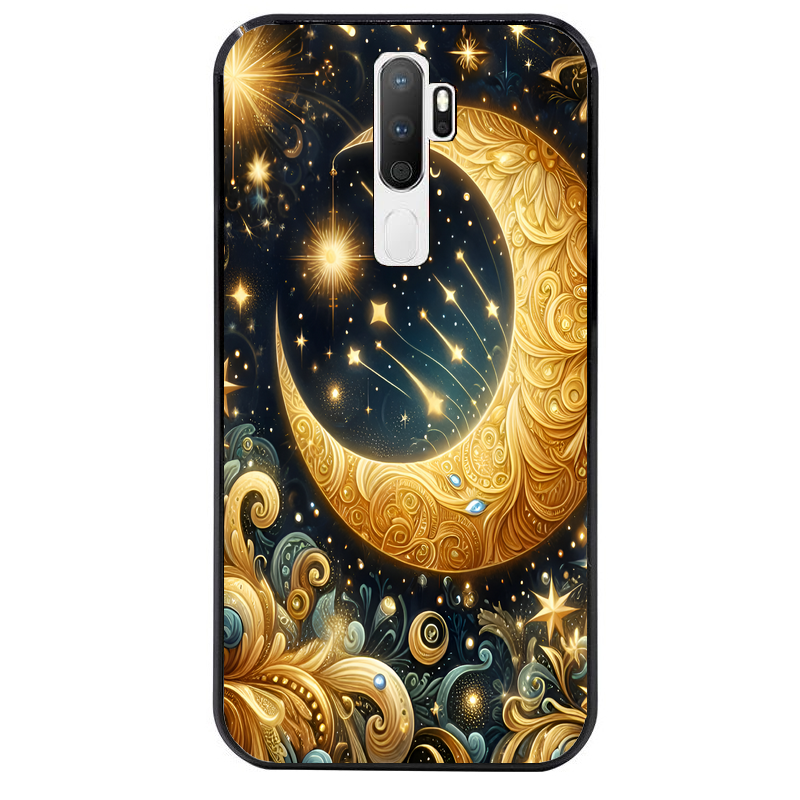 Coque noire taperso pour OPPO A5 A9 2020 avec motif lune astre protection antichoc personnalisée
