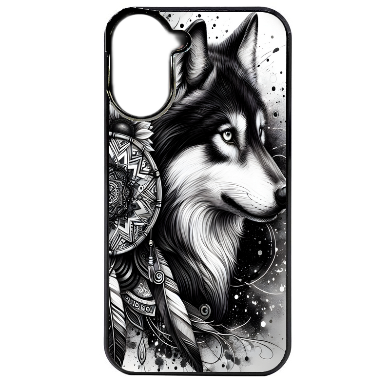 Coque noire taperso pour POCO C71 4G avec motif loup dreamcatcher protection antichoc personnalisée