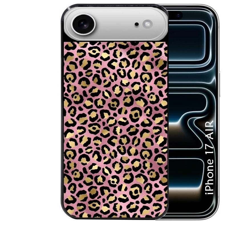 Coque noire taperso pour Iphone 17 17E AIR MAX PRO avec motif leopard rose protection antichoc personnalisée