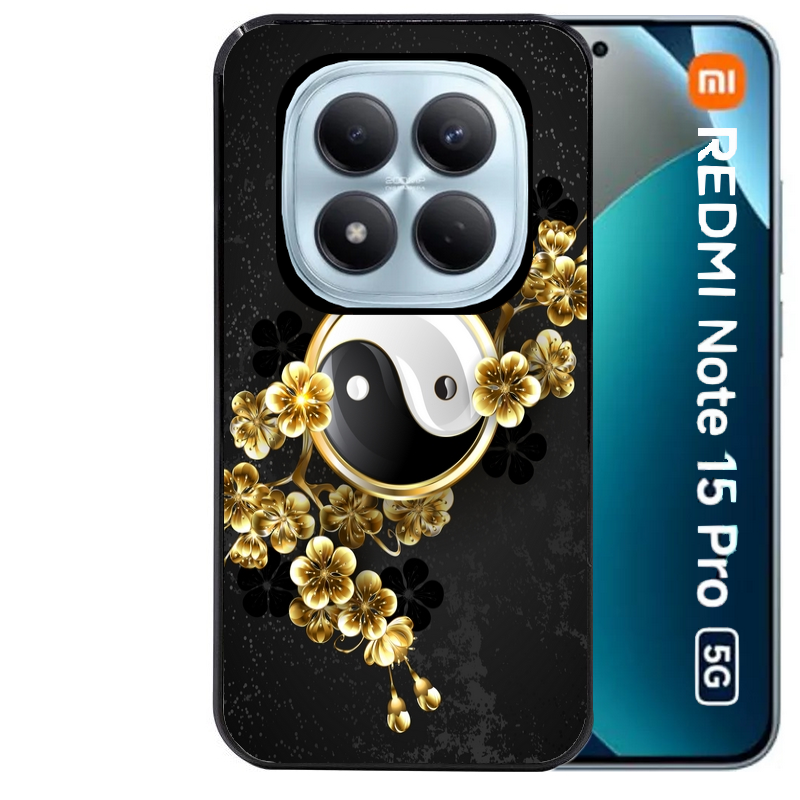 Coque noire taperso pour Redmi Note 15 et PRO PLUS 4G 5G avec motif yin yang et fleur protection antichoc personnalisée