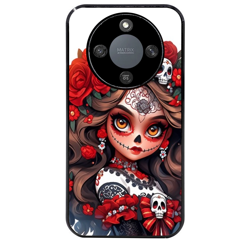 Coque noire taperso pour Magic 5 6 LITE et PRO avec motif tete de mort calavera rouge protection antichoc personnalisée