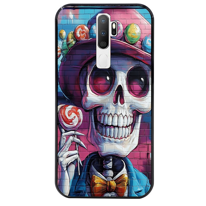 Coque noire taperso pour OPPO A5 A9 2020 avec motif tete de mort tag protection antichoc personnalisée