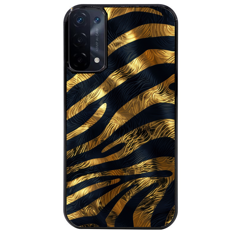 Coque noire taperso pour OPPO A54 et A74 5G avec motif zebre gold protection antichoc personnalisée