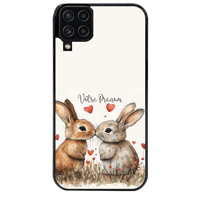 Coque noire taperso pour galaxy A22 A32 A52 A52S 4G 5G  avec motif lapin coeur avec prenom protection antichoc personnalisée